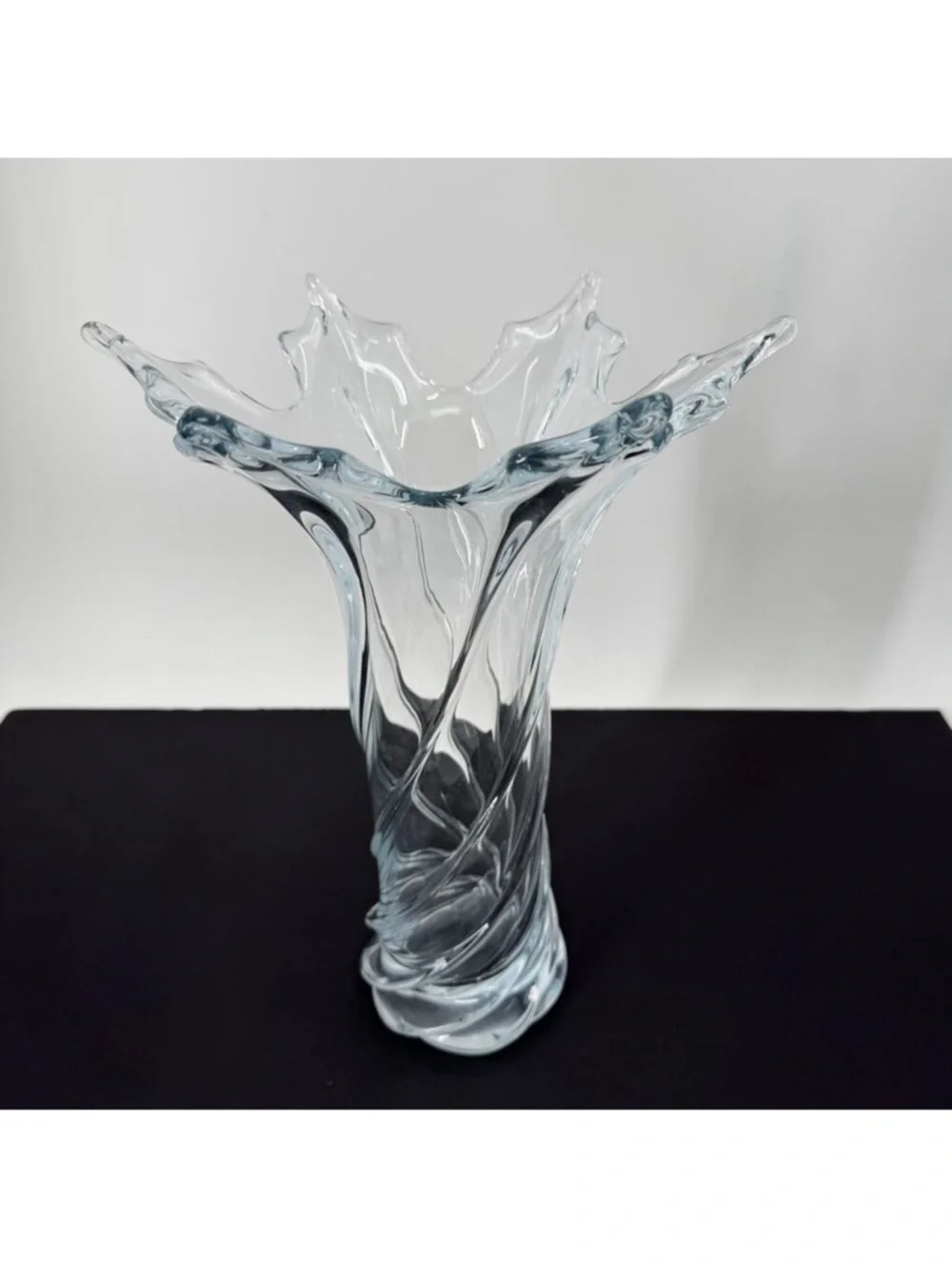 Vintage MCM Murano Archimede Seguso Twisted Clear Glass Vase Flared Rim